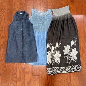 Lot of 3 Summer Dresses Denim Strapless Casual Beach Lightweight Blue Grey